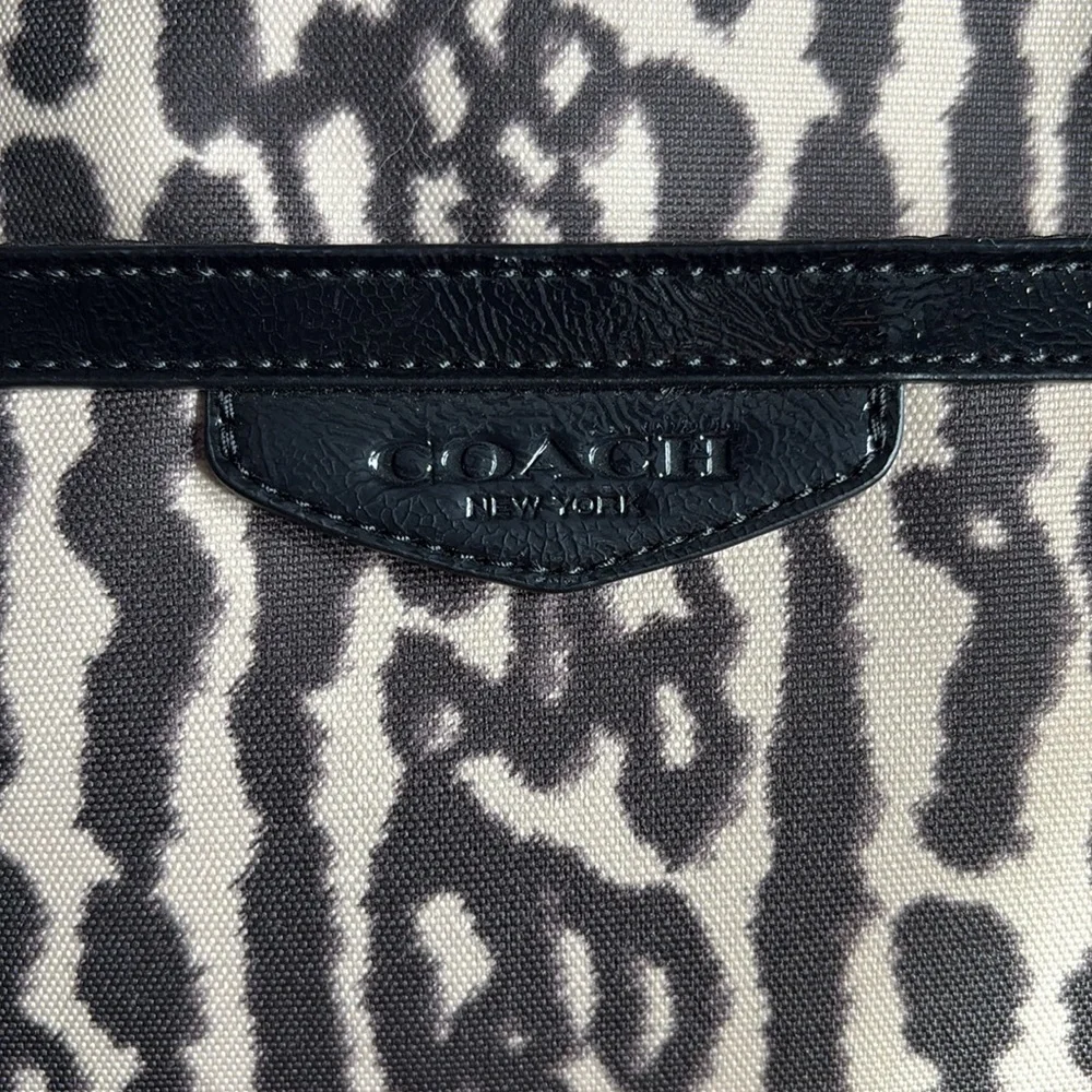 COACH NWT Ocelot Leopard Print Canvas Tote Bag Zipper Top Black Beige F31901